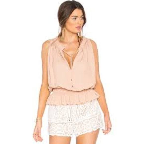 Theory S Silk Blouse Dezzie Georgette Peach Peasasnt Tie Front Shirt Top - Picture 1 of 11